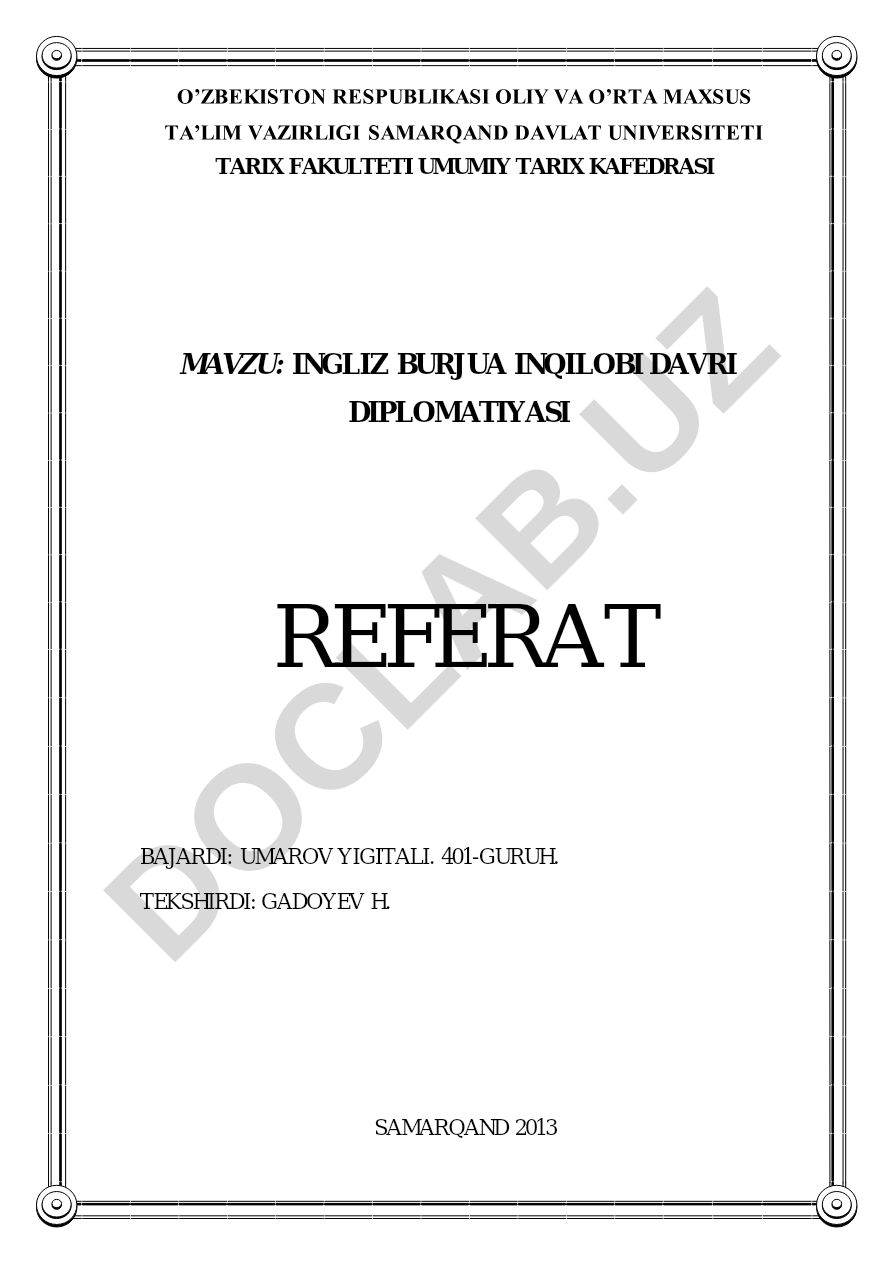 Ingliz burjua inqilobi davri diplomatiyasi