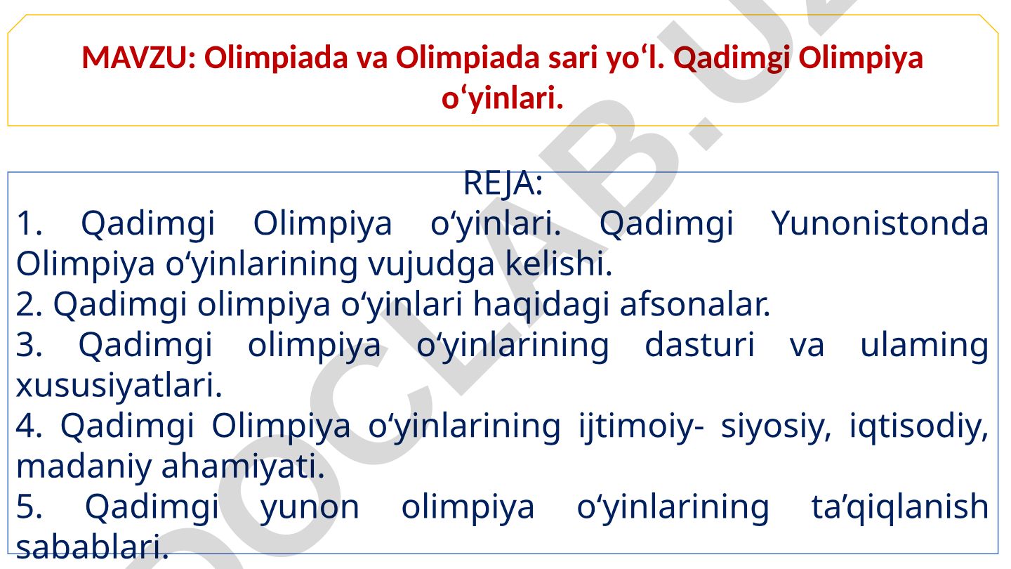 Olimpiada va Olimpiada sari yo‘l. Qadimgi Olimpiya o‘yinlari