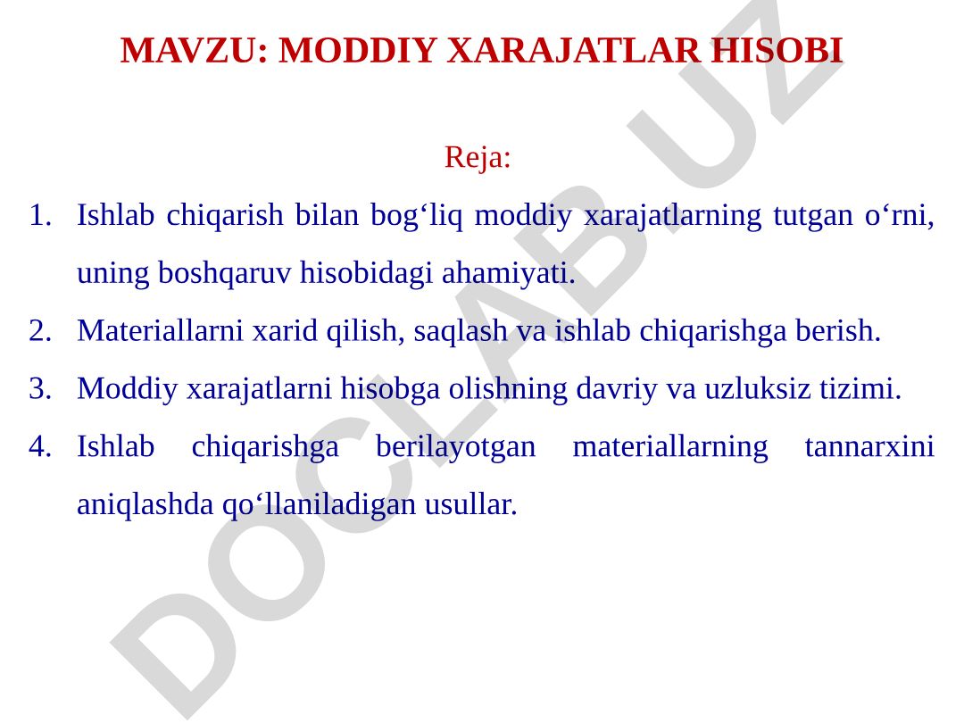 MODDIY XARAJATLAR HISOBI