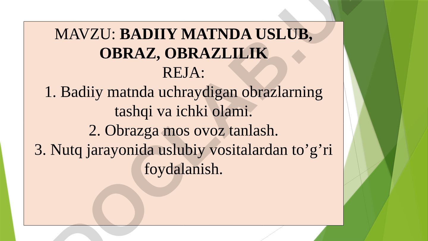 Badiiy matnda uslub, obraz, obrazlilik