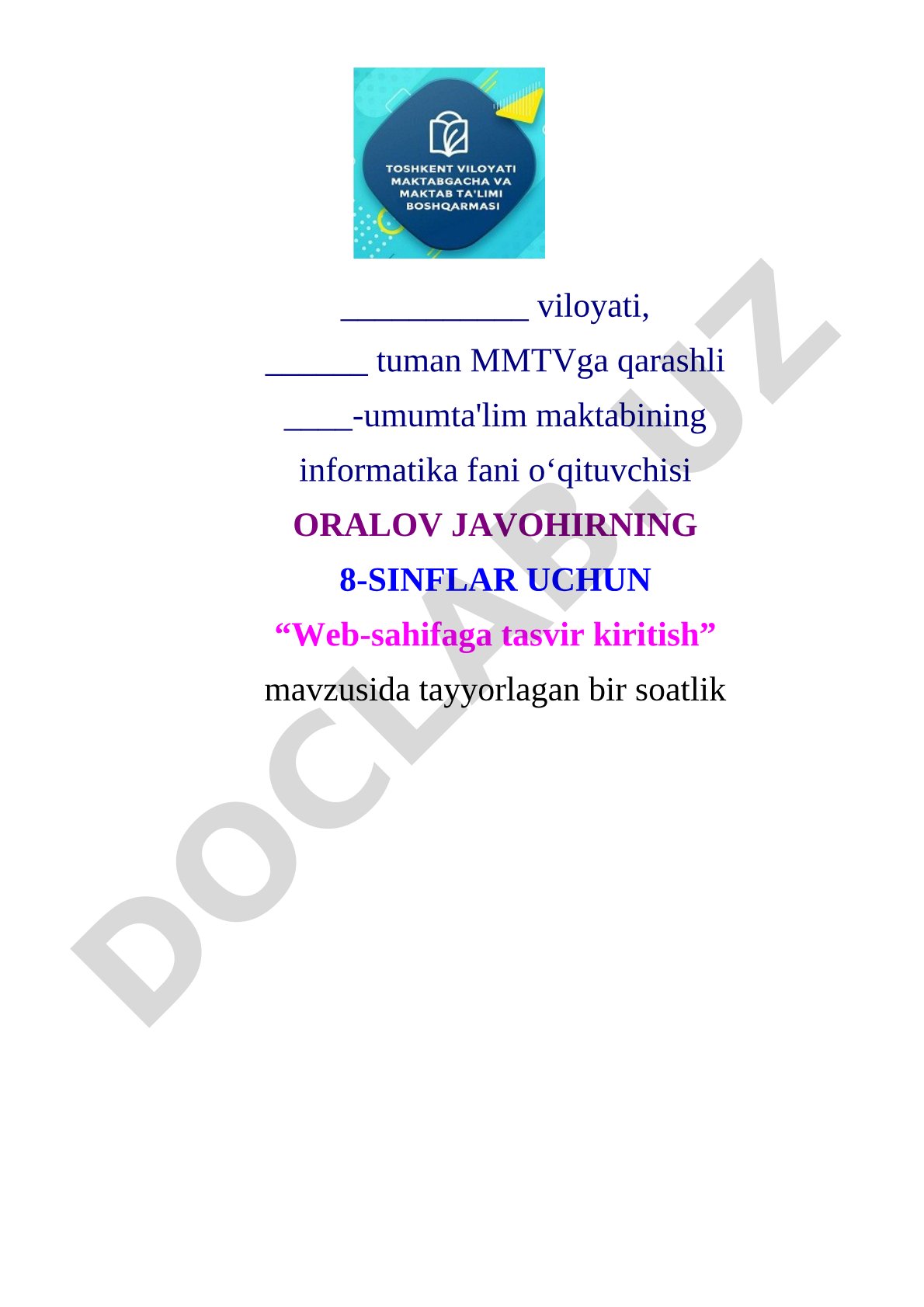 Informatika dars ishlanmasi