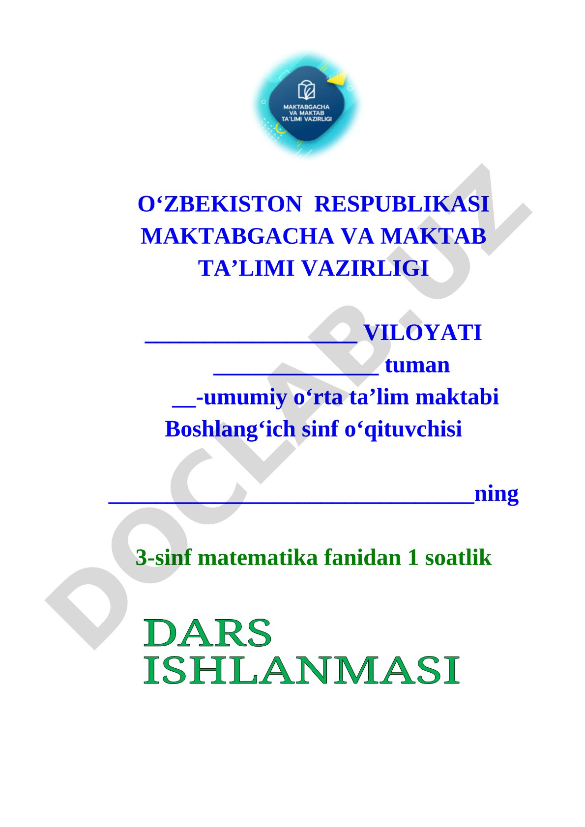 Matematika dars ishlanmasi