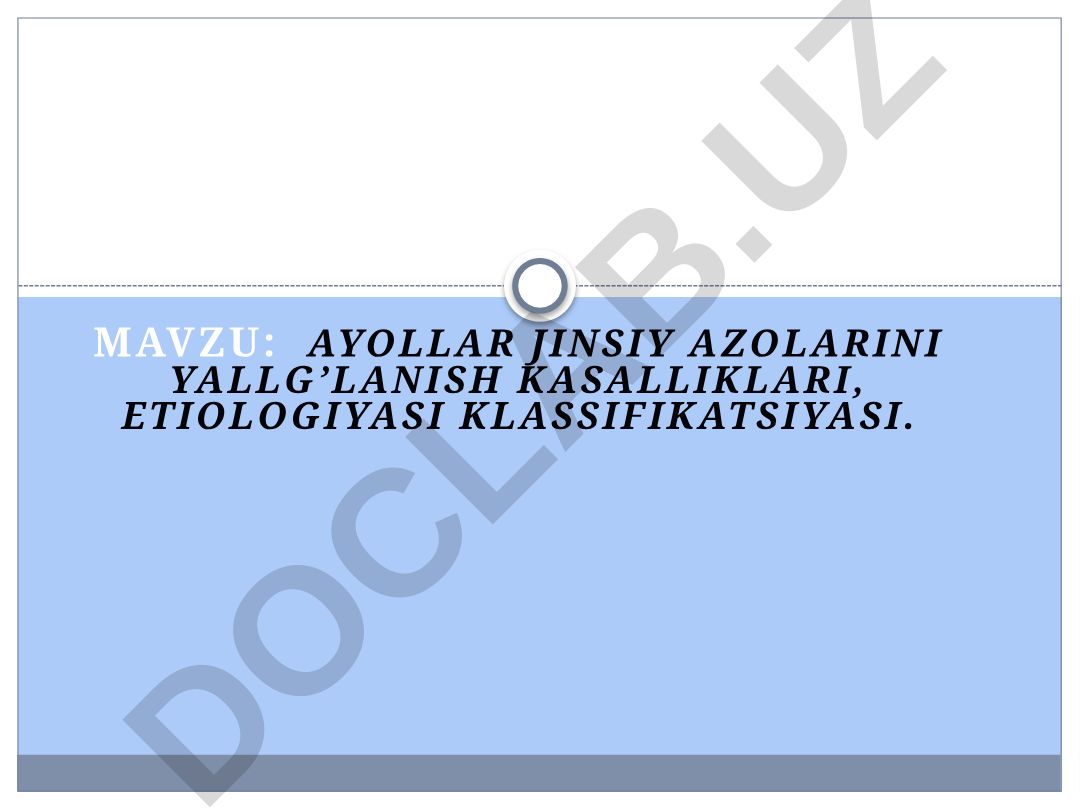 Ayollar jinsiy azolarini yallig'lanish kasalliklari, etiologiyasi va klassifikatsiyasi