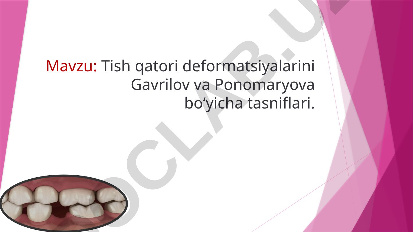 Tish qatori deformatsiyalarini Gavrilov va Ponomaryova boʻyicha tasniflari