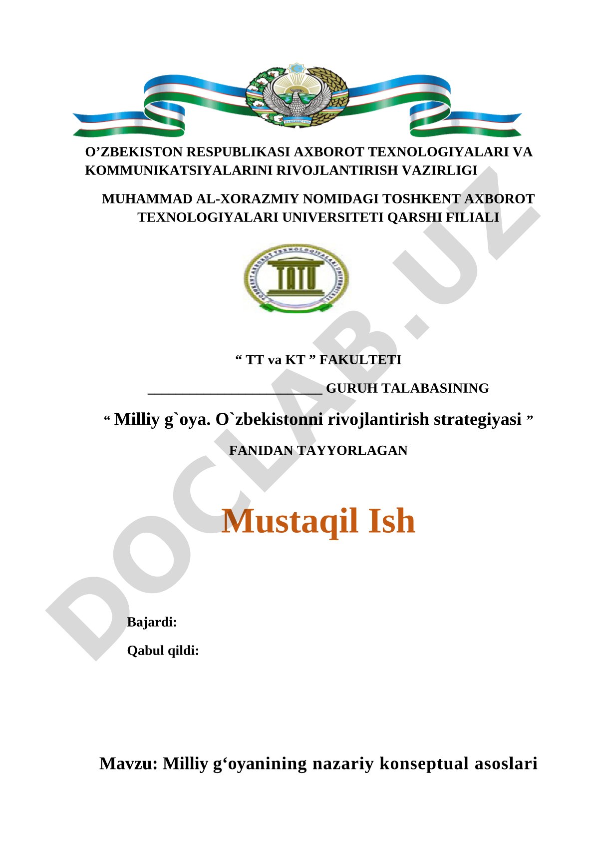 Milliy g'oya mustaqil ish