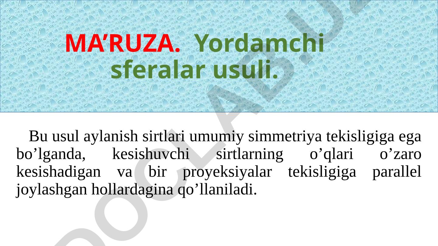 Yordamchi sferalar usuli va uning qo'llanilishi