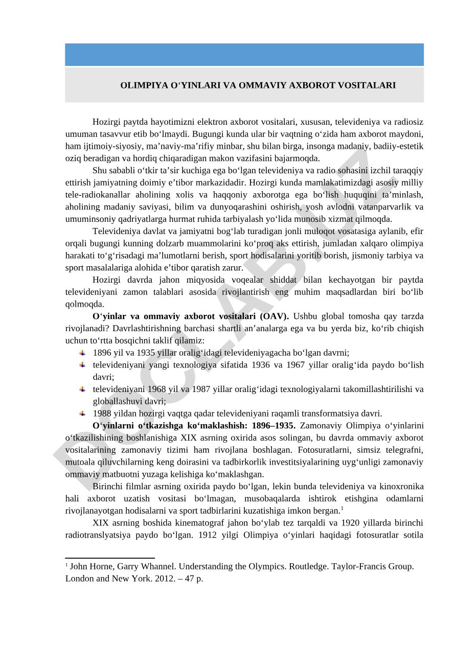 Olimpiya o‘yinlari va ommaviy axborot vositalari