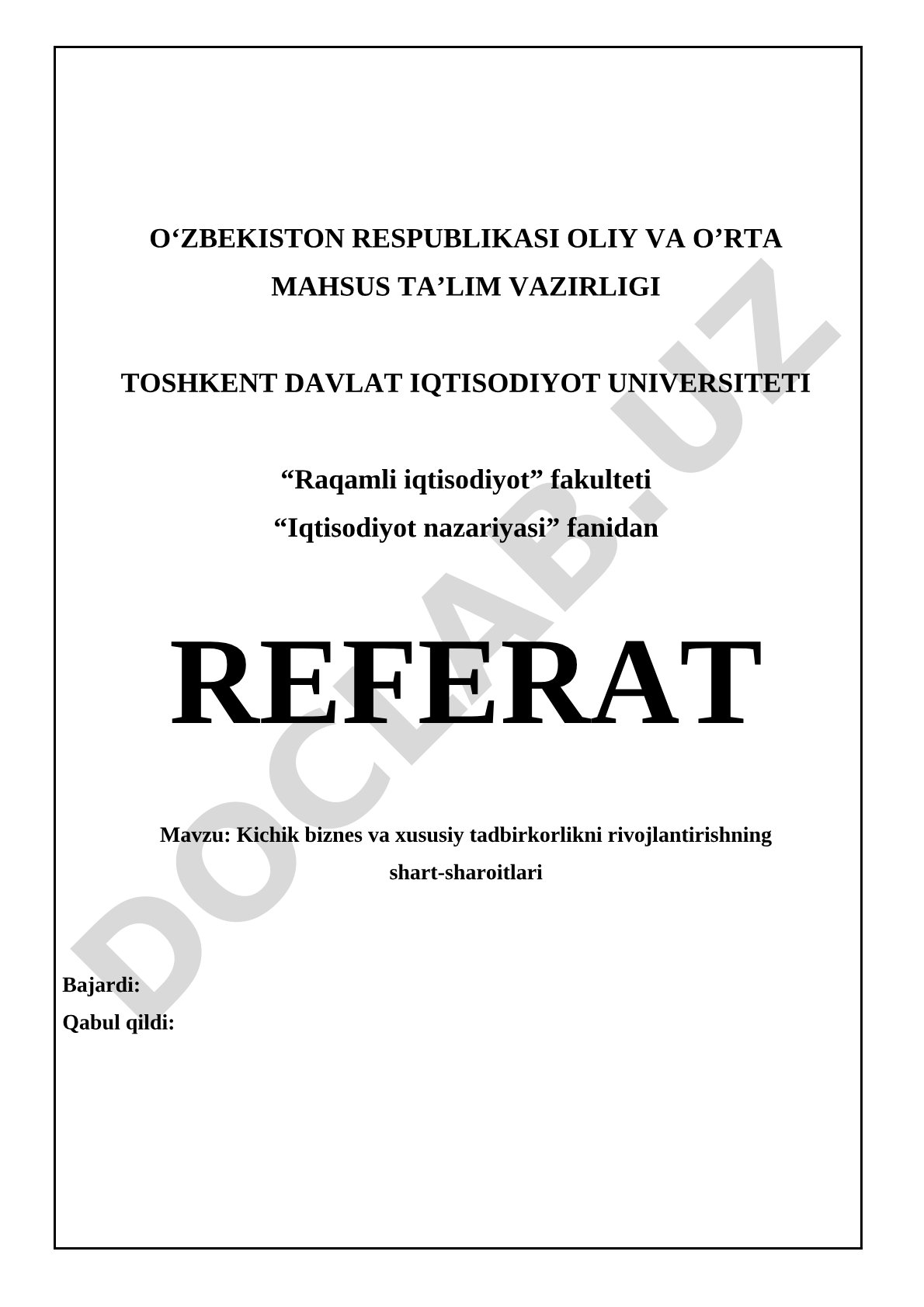 Kichik biznes referati