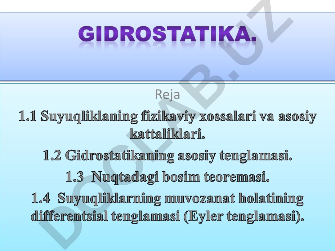 Suyuqliklar to'g'risida asosiy tushunchalar