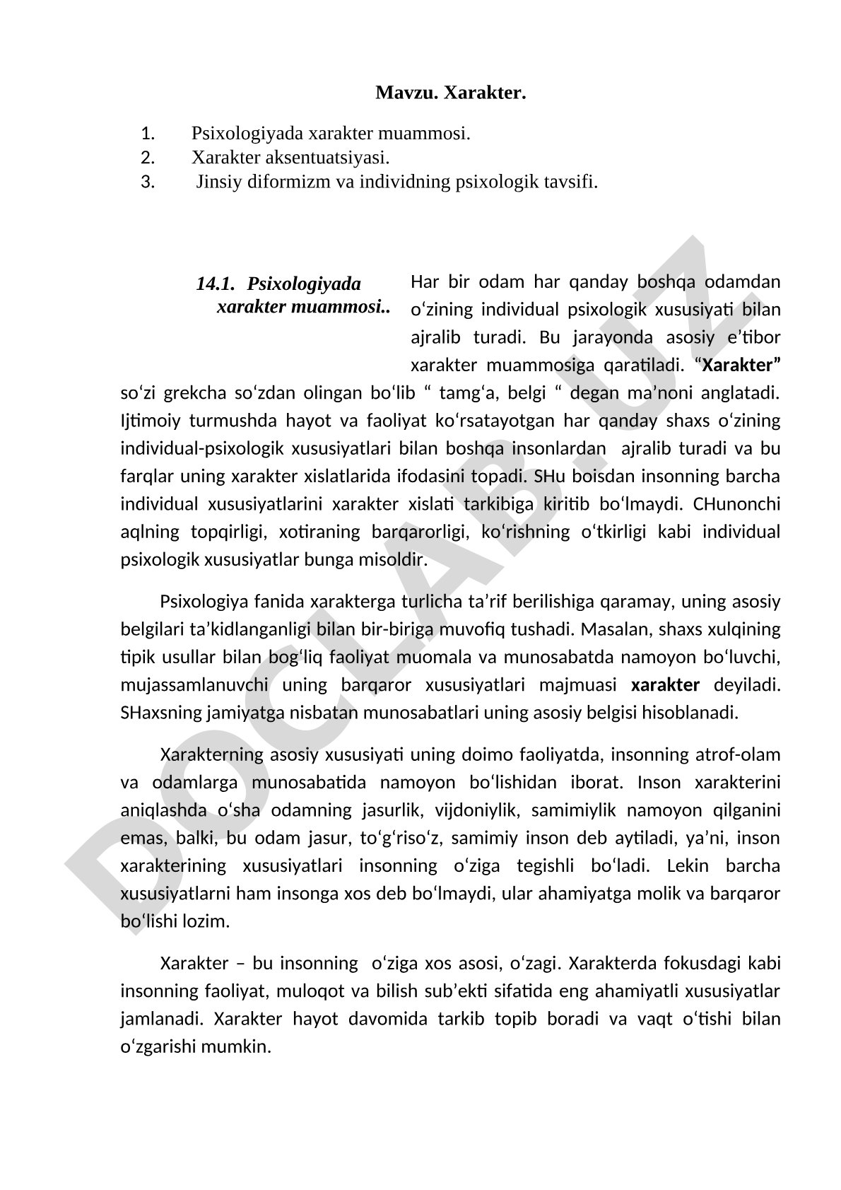 Xarakter psixologiyasi maqolasi