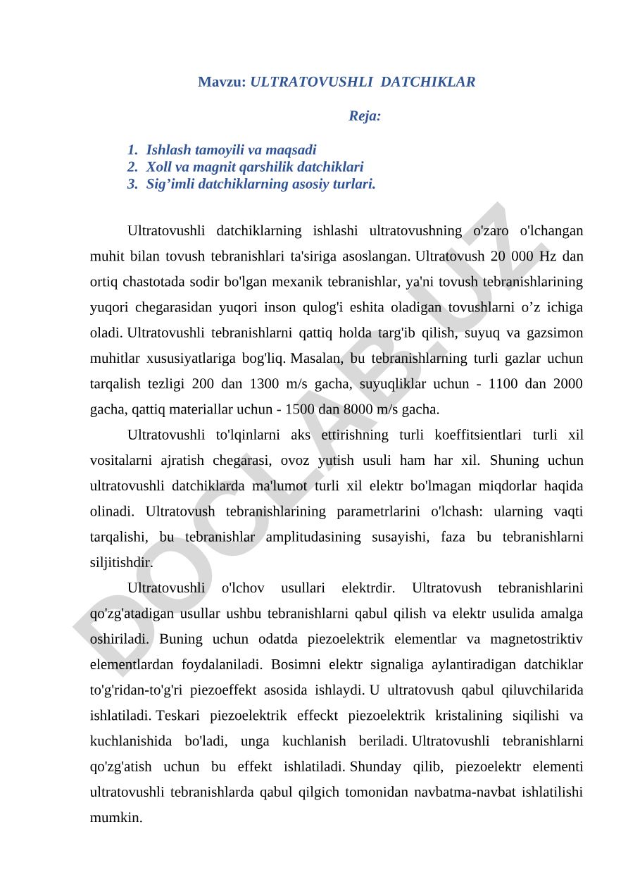 ULTRATOVUSHLI DATCHIKLAR