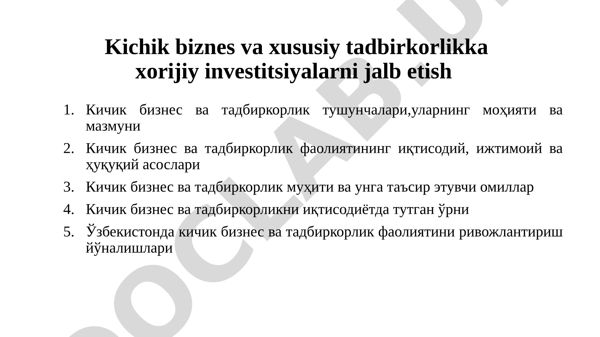 Kichik biznes tadbirkorlik taqdimoti
