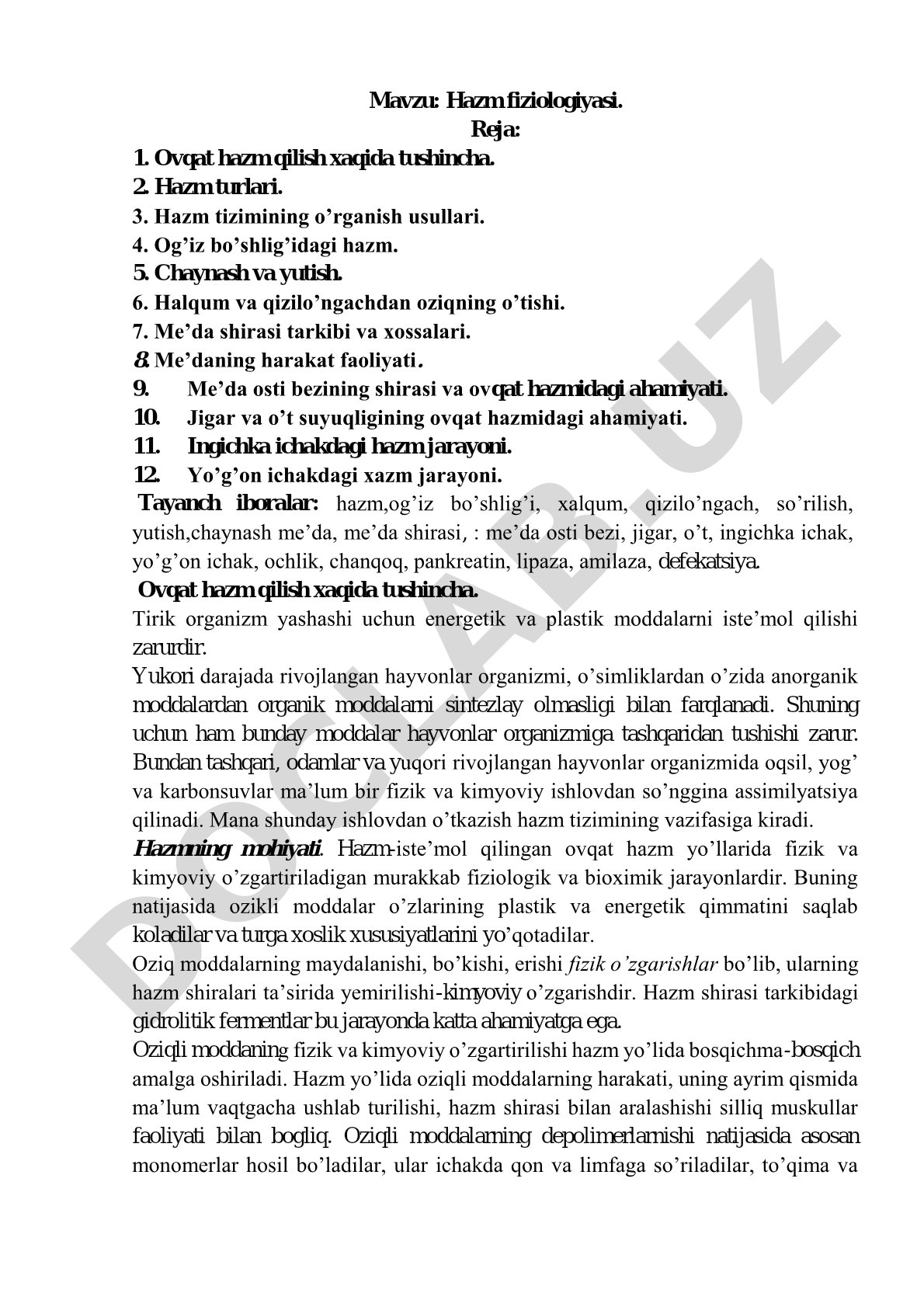 Hazm fiziologiyasi kurs ishi