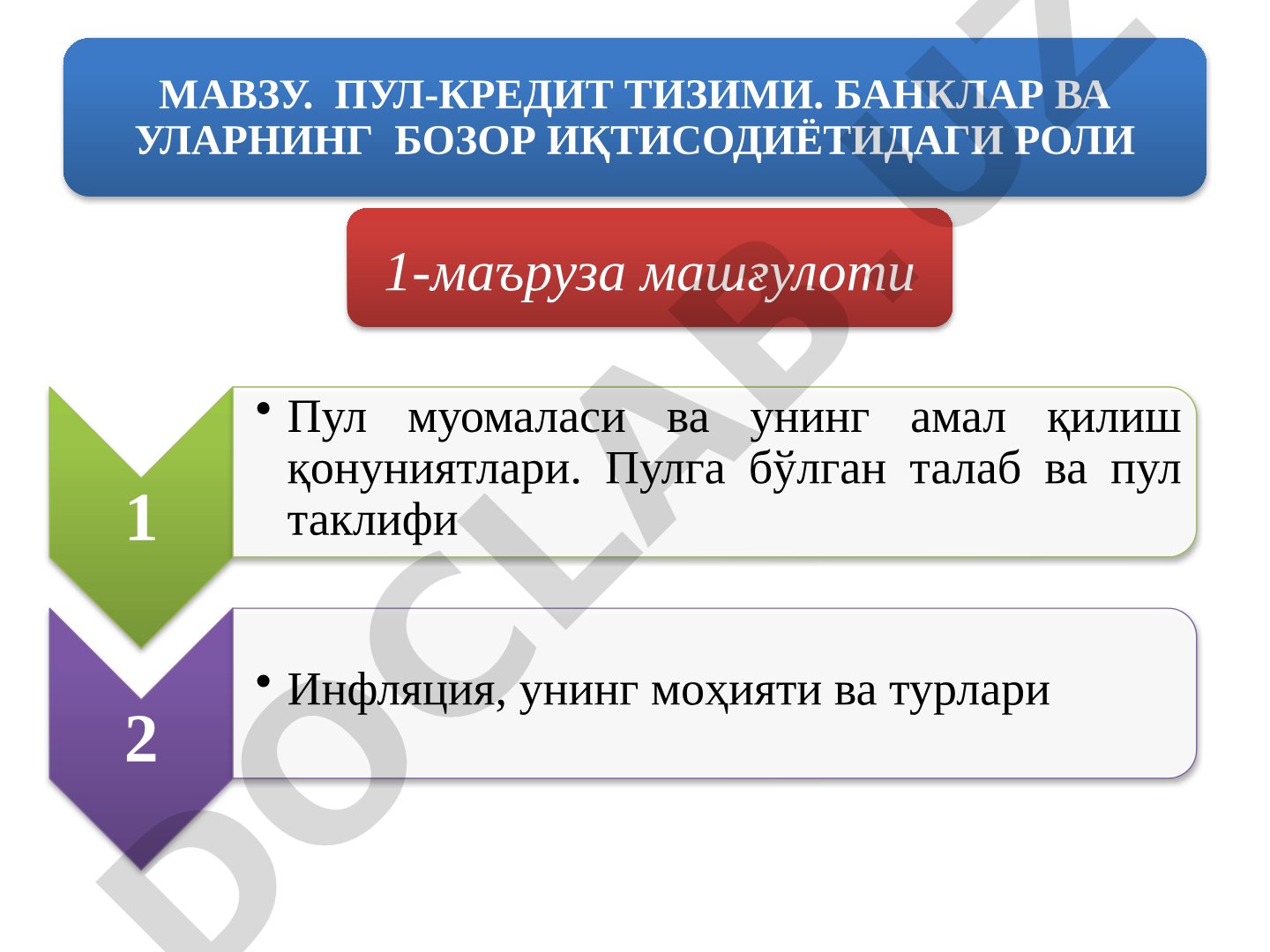 Пул-кредит тизими. Банклар ва уларнинг бозор иқтисодиётидаги роли