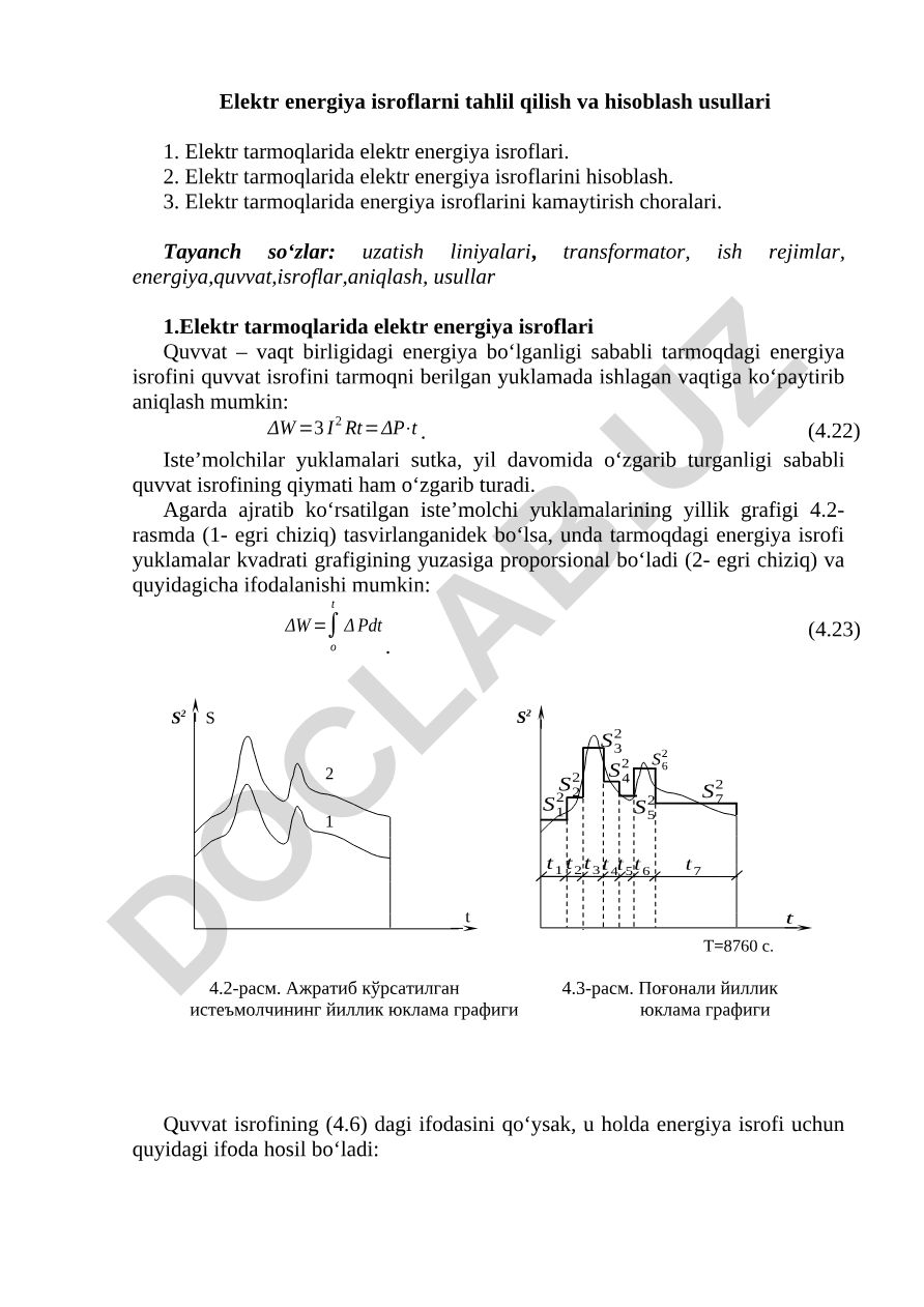 Elektr energiya isroflarni tahlil qilish va hisoblash usullari