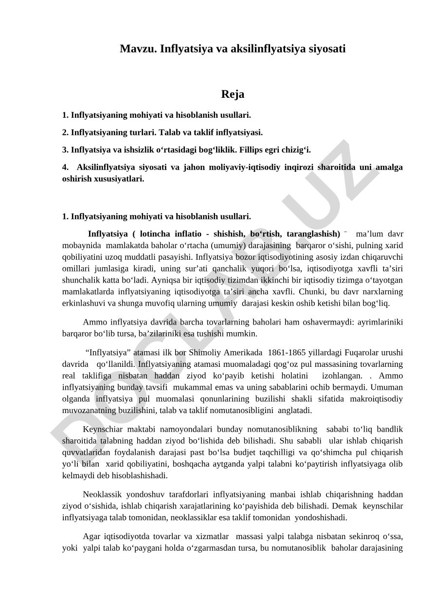 Inflyatsiya va aksilinflyatsiya siyosati