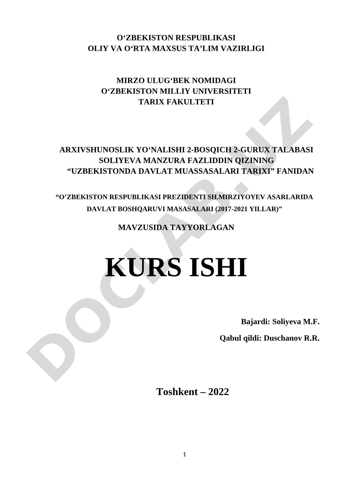 O‘zbekiston Respublikasi Prezidenti Sh.Mirziyoyev asarlarida davlat boshqaruvi masalalari (2017-2021 yillar)