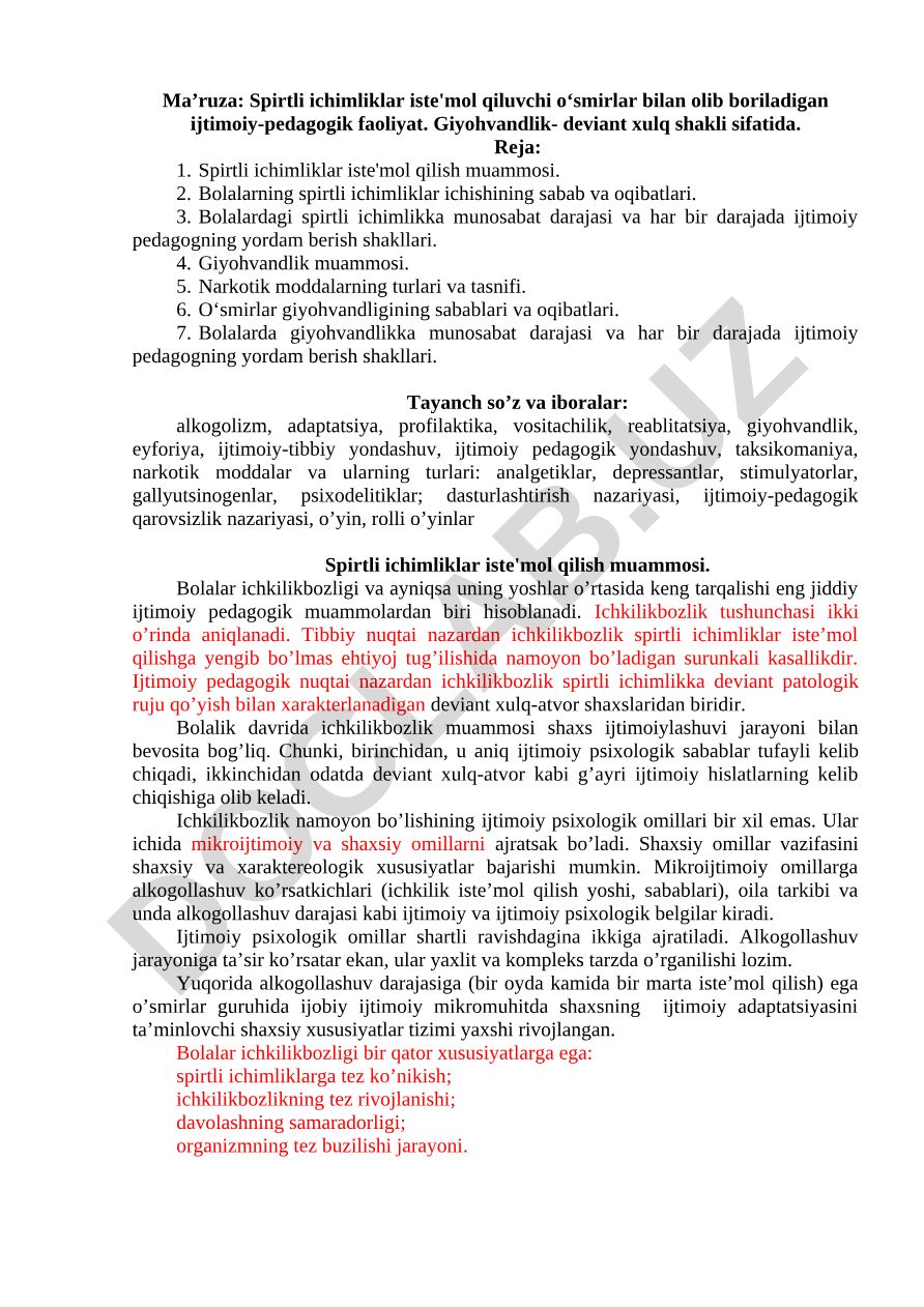 Spirtli ichimliklar iste'mol qiluvchi o‘smirlar bilan olib boriladigan ijtimoiy-pedagogik faoliyat
