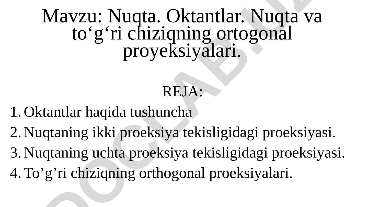 Nuqta. Oktantlar. Nuqta va to‘g‘ri chiziqning ortogonal proyeksiyalari