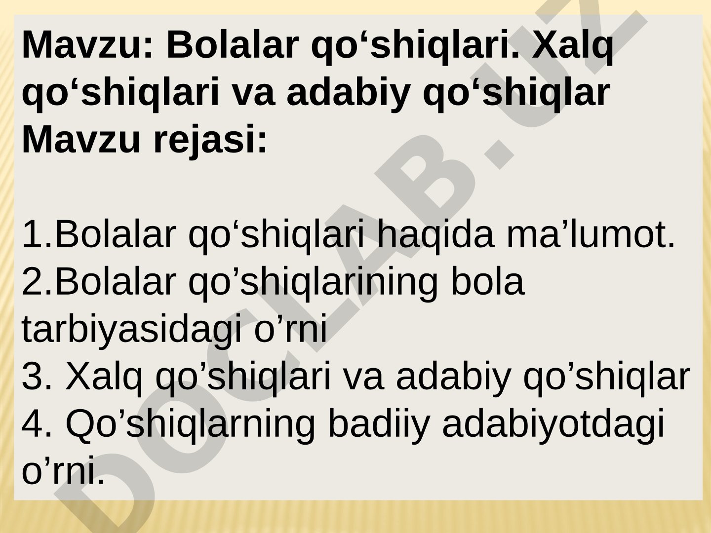 Bolalar qo‘shiqlari. Xalq qo‘shiqlari va adabiy qo‘shiqlar
