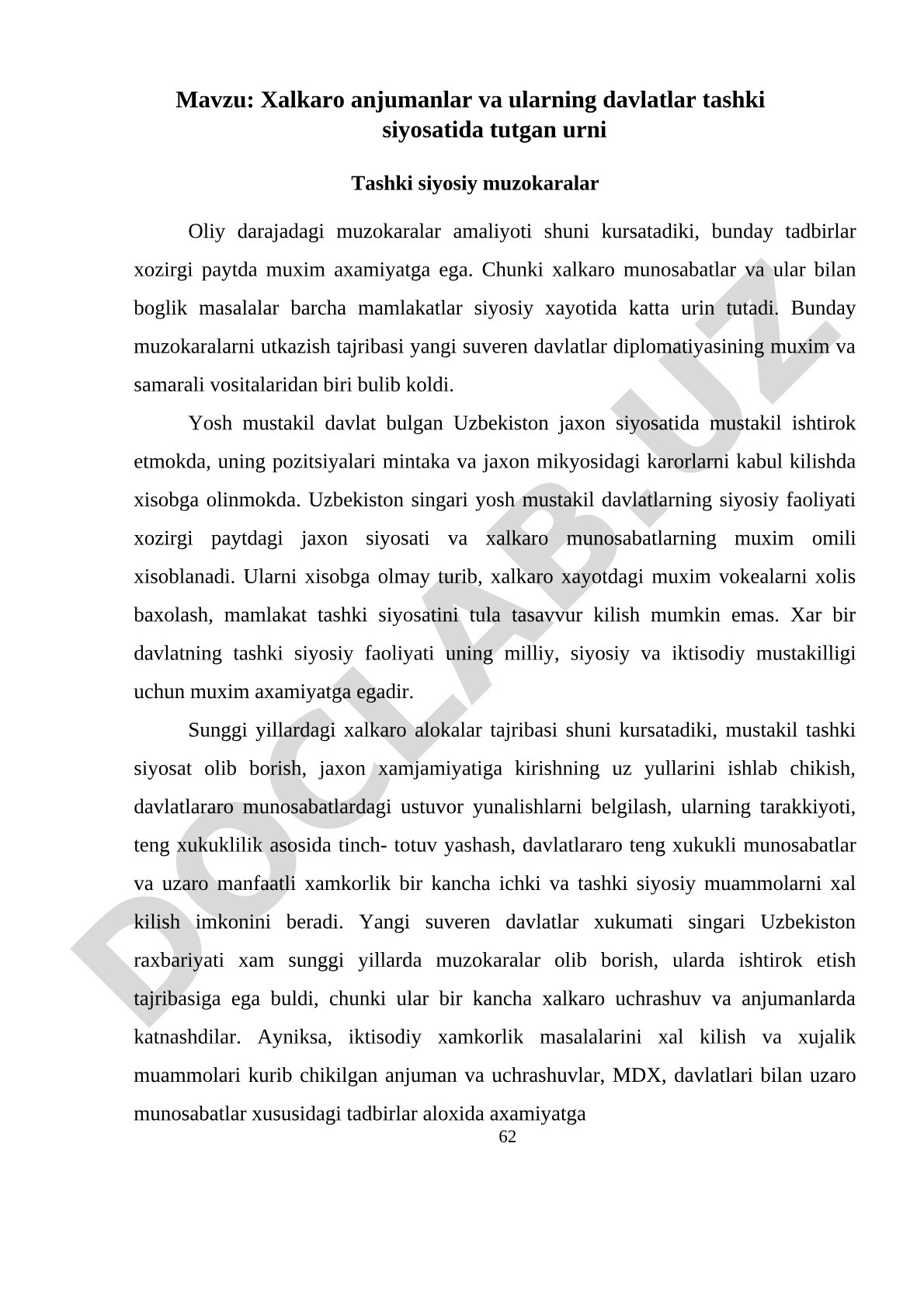 Xalqaro anjumanlar tahlili hujjati