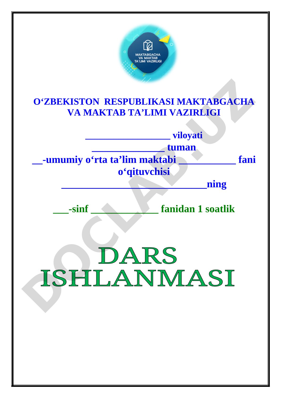 Dars ishlanmasi fani o'qituvchisi