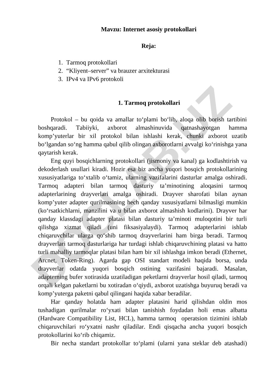 Internet asosiy protokollari