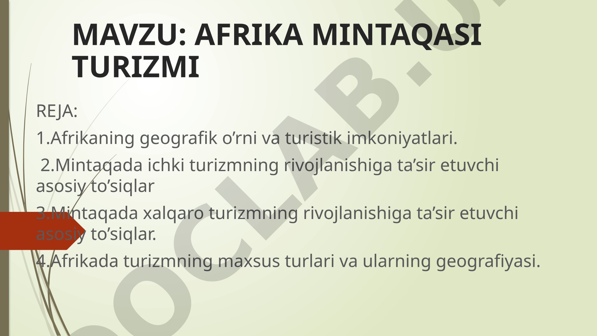 Afrika mintaqasi turizmi taqdimoti