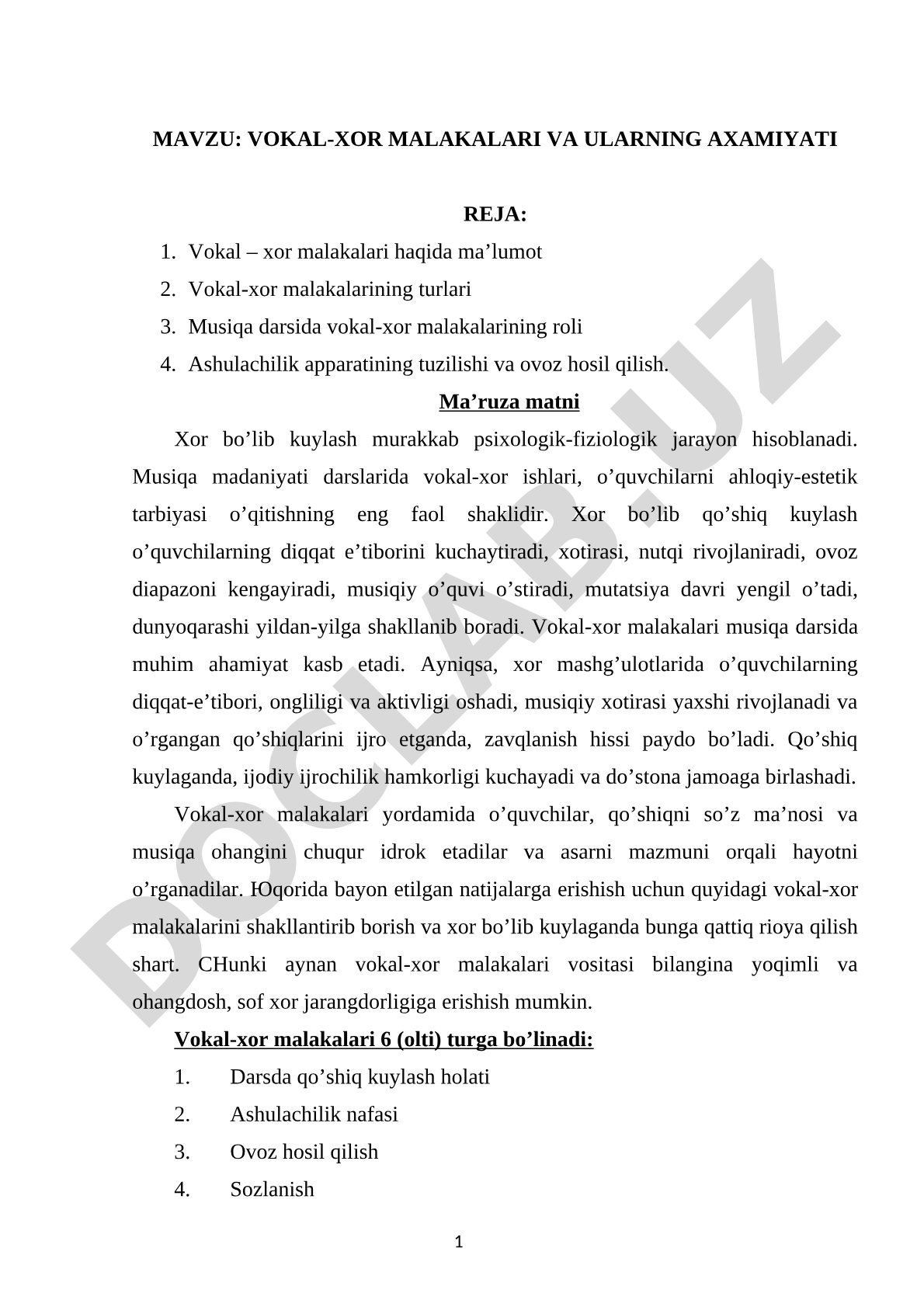Vokal-xor malakalari va ularning ahamiyati