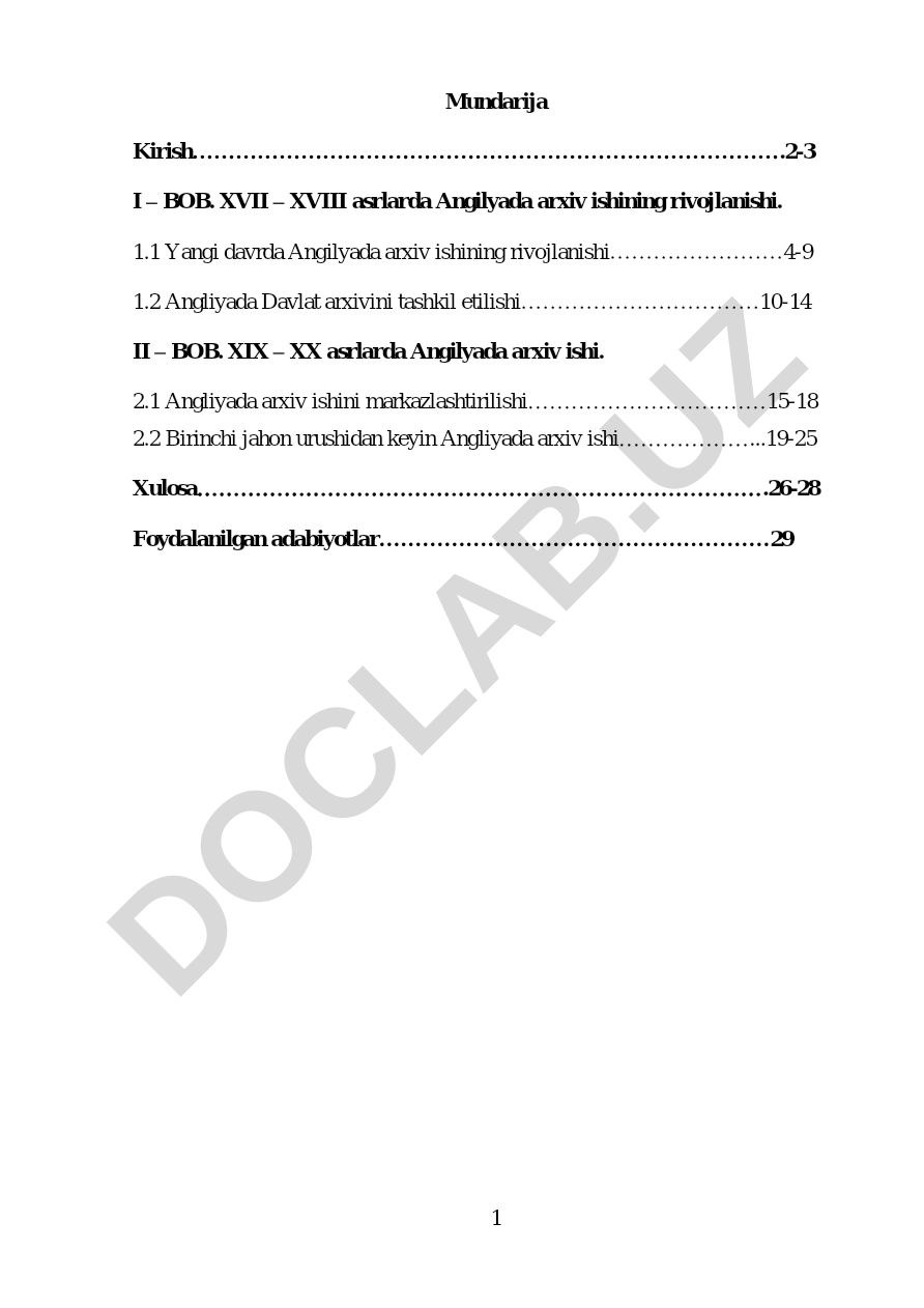 XVII–XX asrlarda Angliyada arxiv ishining rivojlanishi