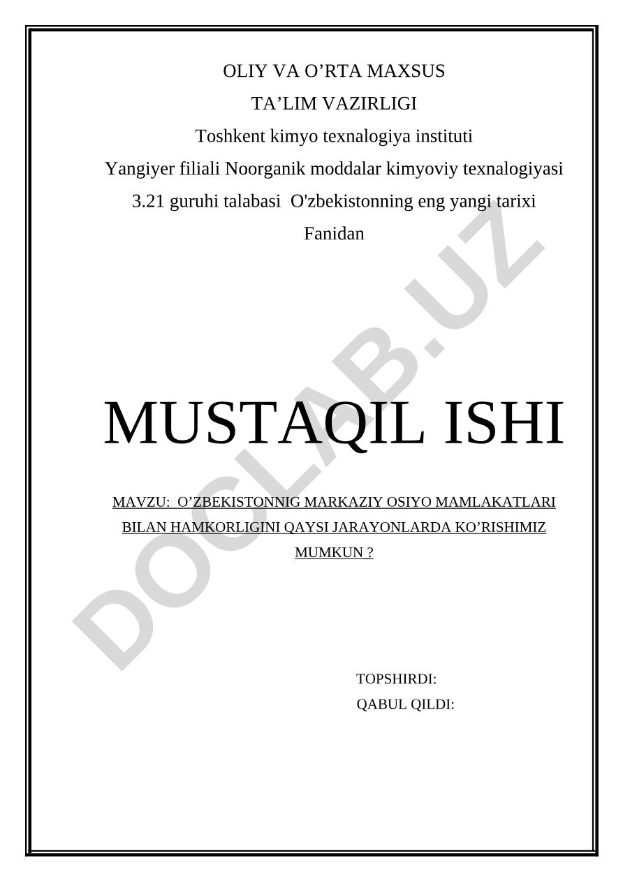 O’zbekistonning Markaziy Osiyo mamlakatlari bilan hamkorligi