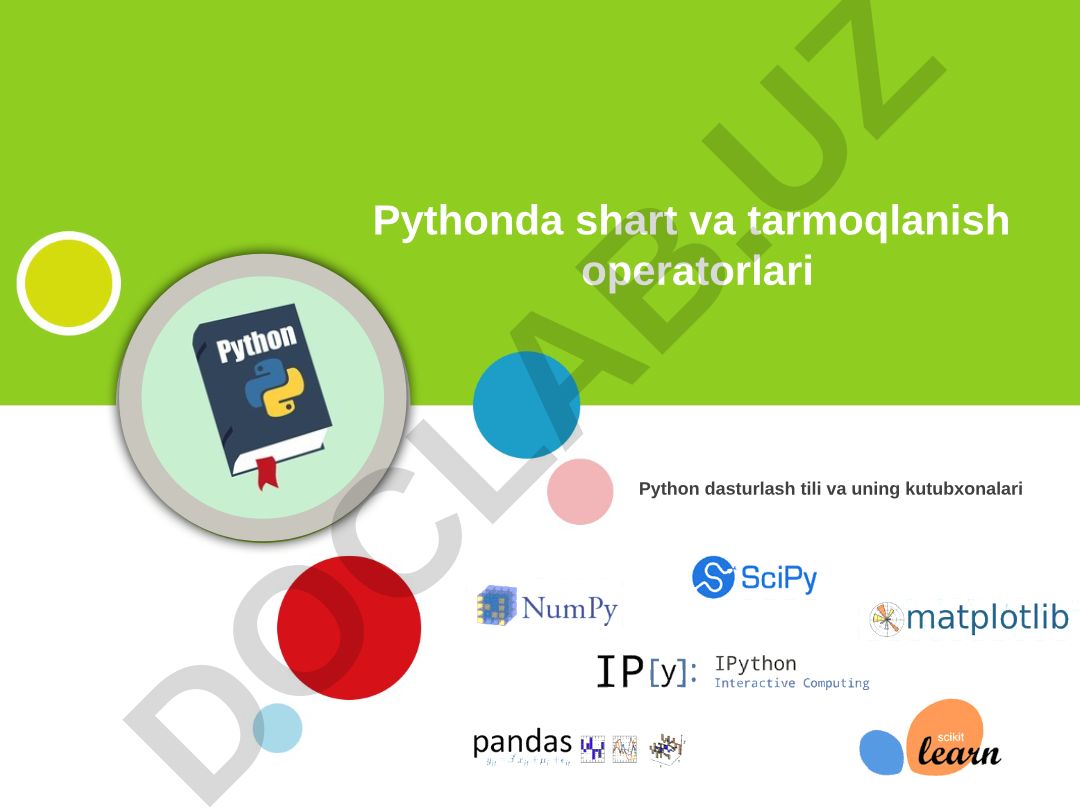 Python dasturlash tili shart va tarmoqlanish operatorlari