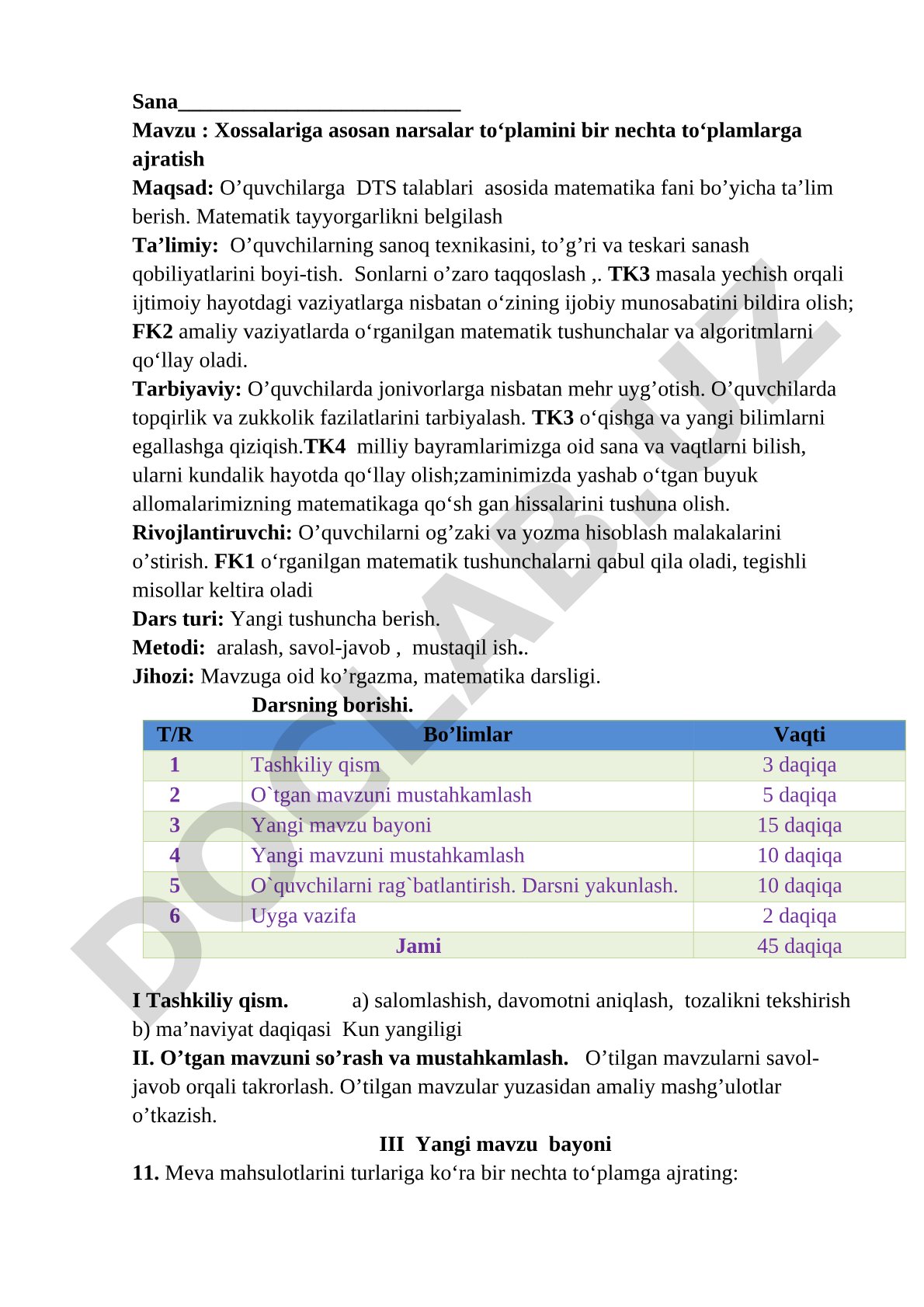 Matematika dars ishlanmasi