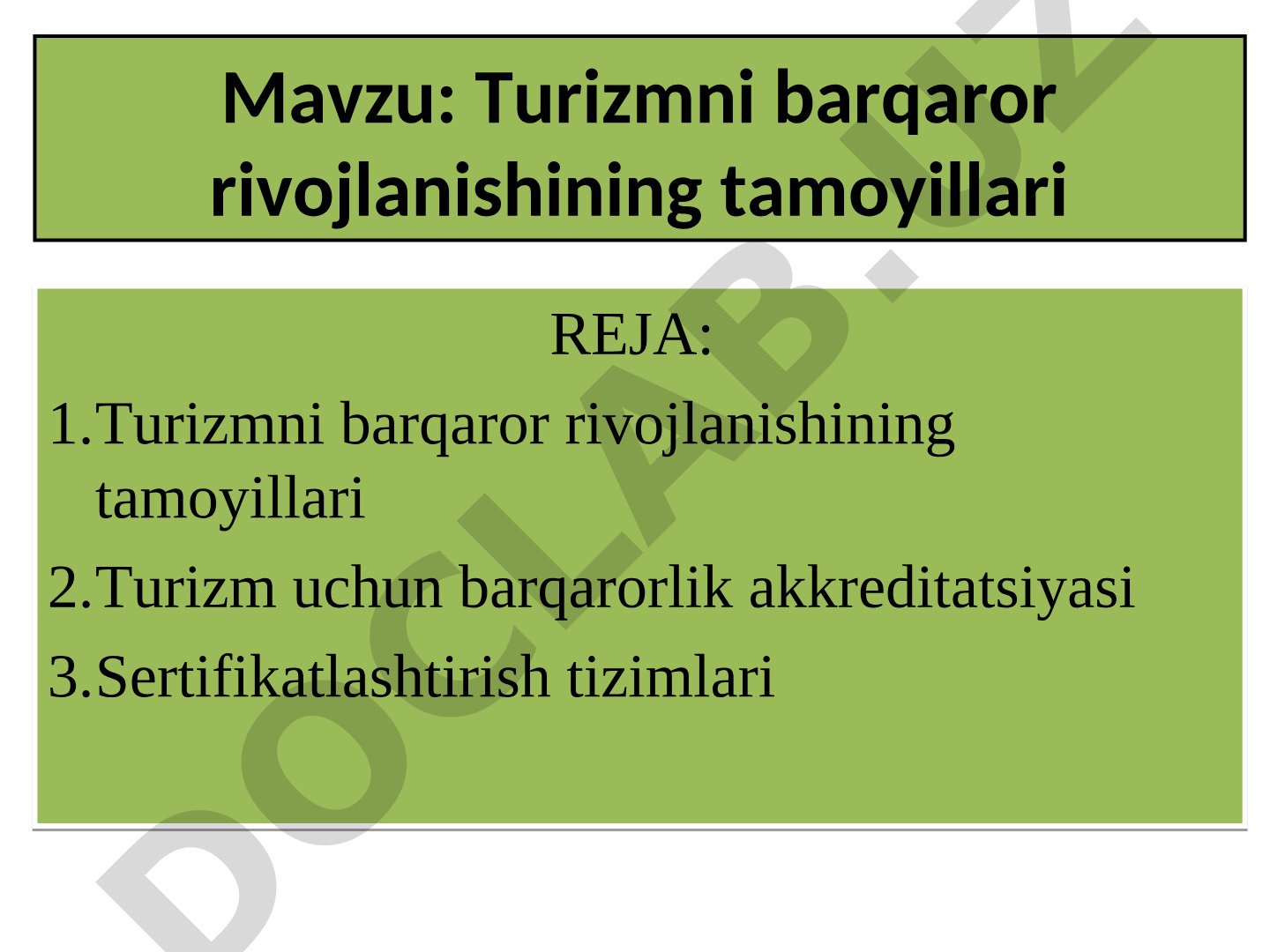 Barqaror turizm tamoyillari taqdimoti
