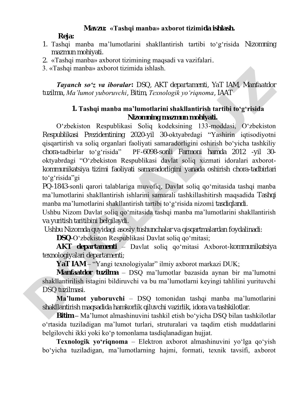 Tashqi manba tizimi ishlash bo'yicha PDF
