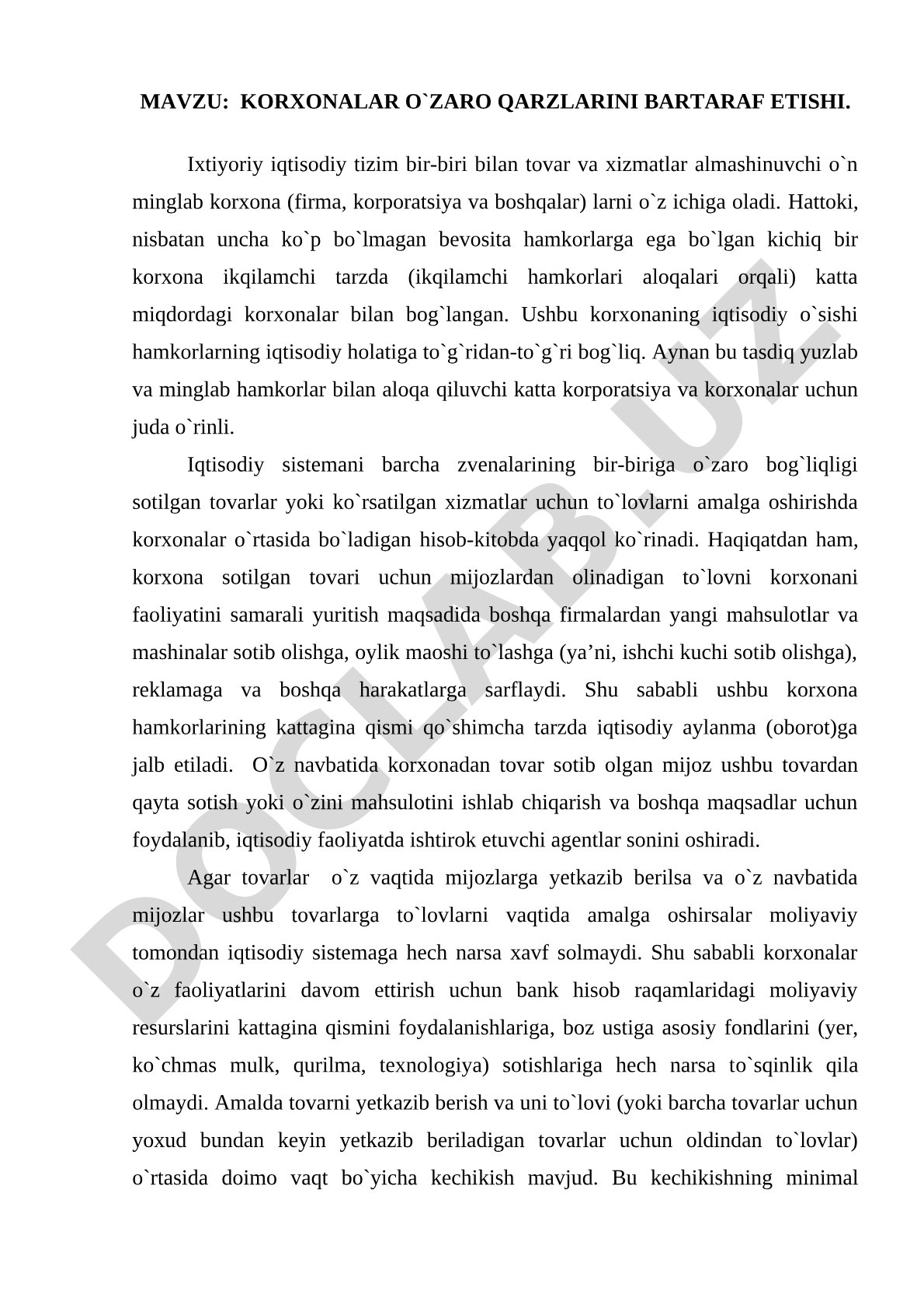 Korxonalar qarzlarini bartaraf etish maqolasi