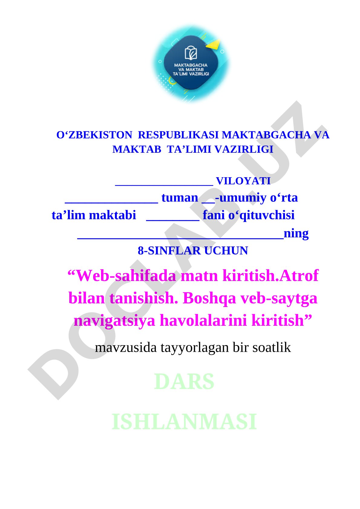 Informatika dars ishlanmasi
