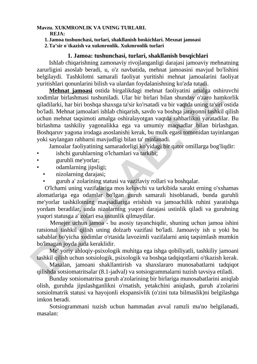 XUKMRONLIK VA UNING TURLARI