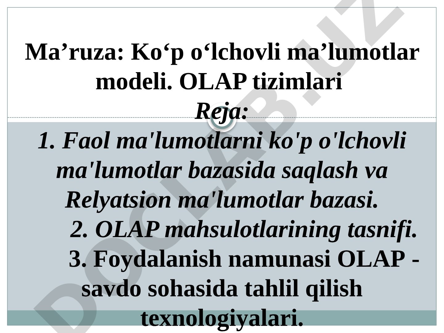 OLAP tizimlari taqdimoti