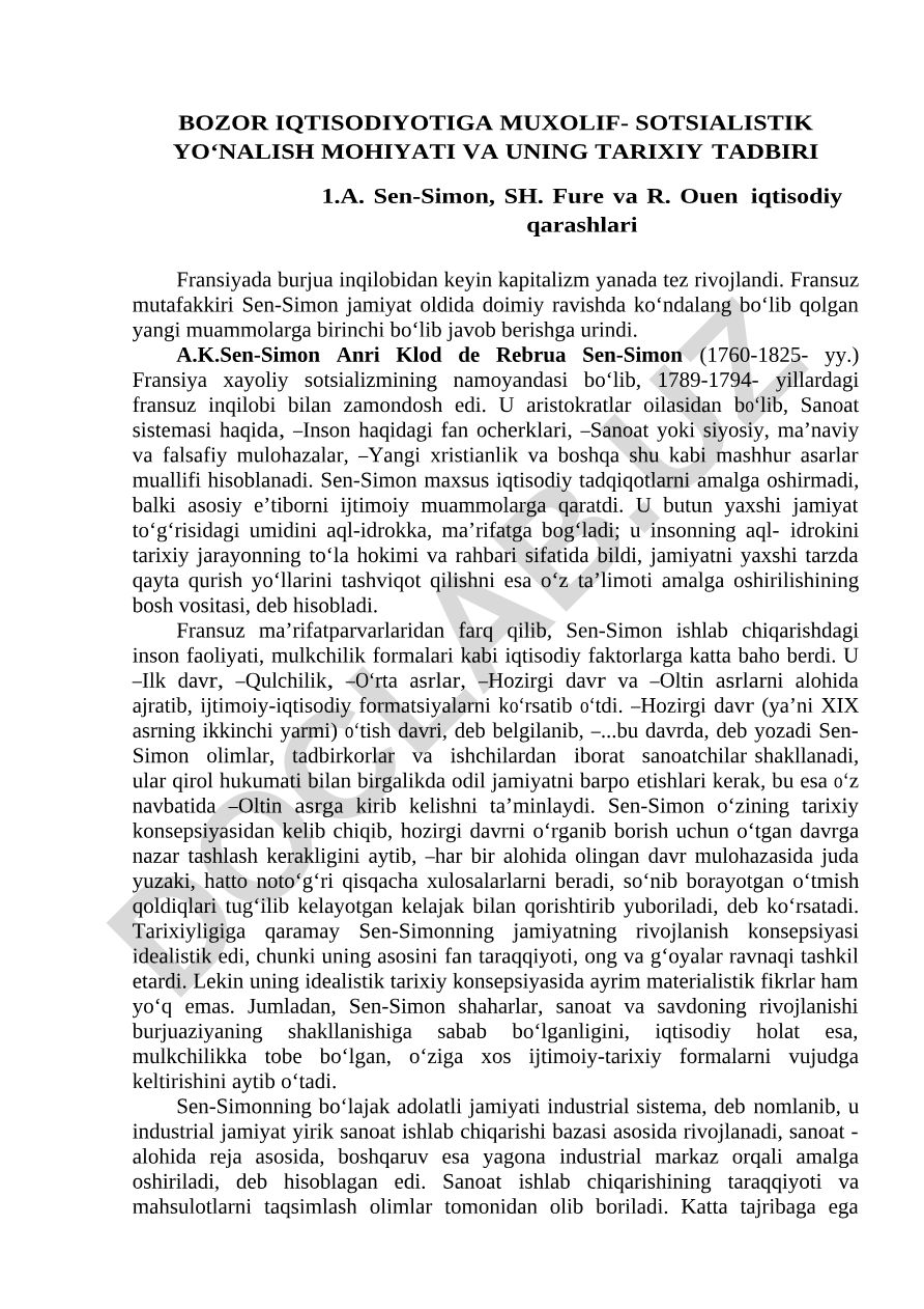 BOZOR IQTISODIYOTIGA MUXOLIF- SOTSIALISTIK YO‘NALISH MOHIYATI VA UNING TARIXIY TADBIRI