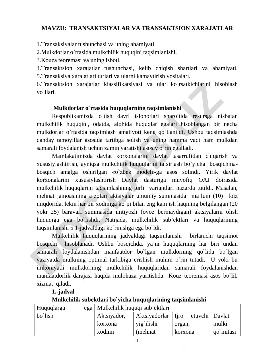 TRANSAKTSIYALAR VA TRANSAKTSION ХARAJATLAR