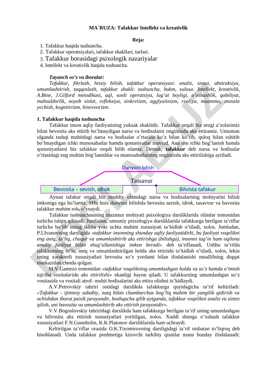 Tafakkur Intellekt va kreativlik