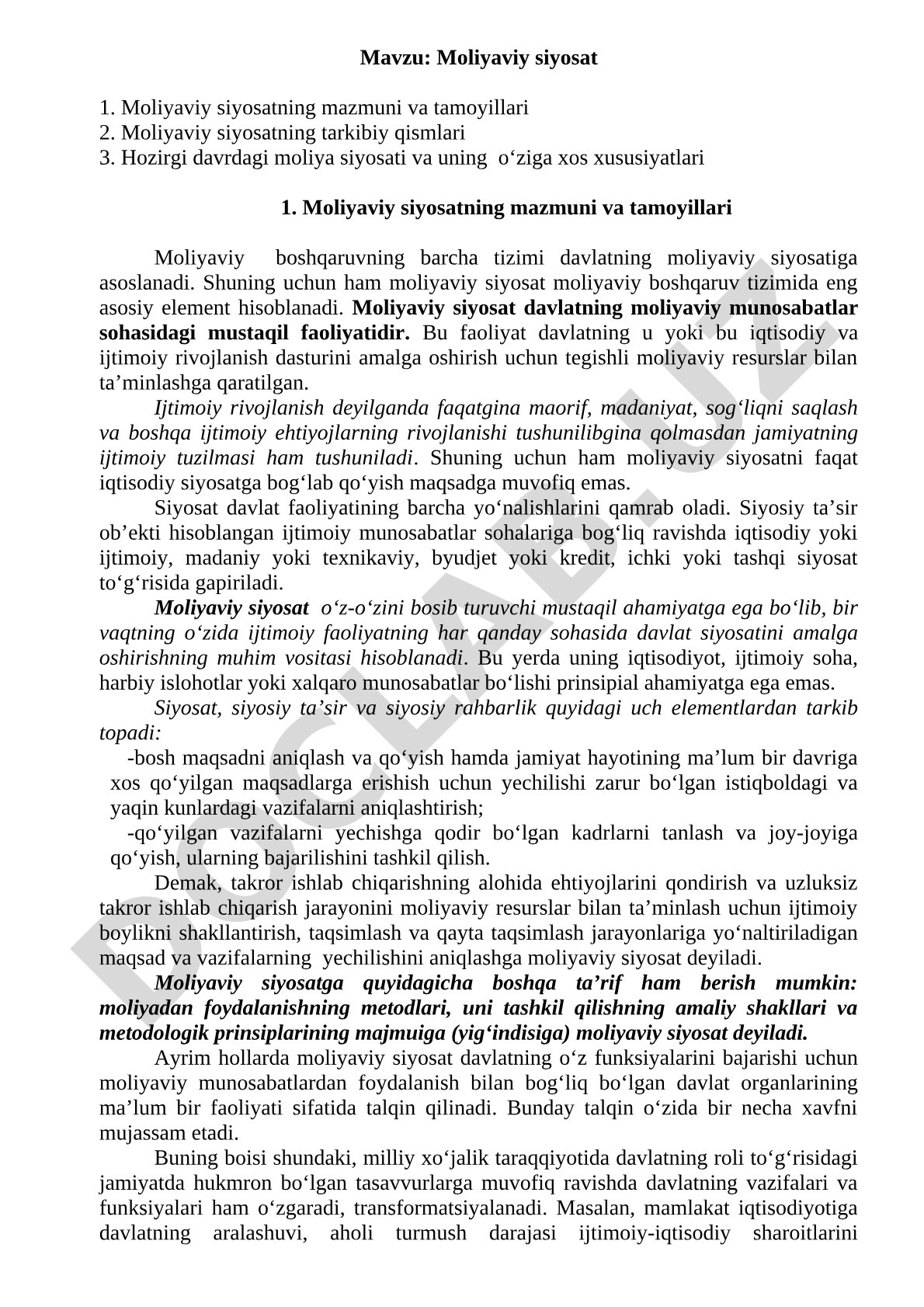 Moliyaviy siyosat kurs ishi