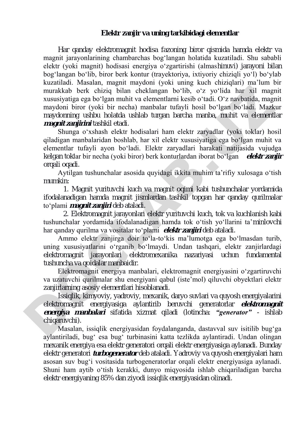 Elektr zanjiri tushunchasi PDF