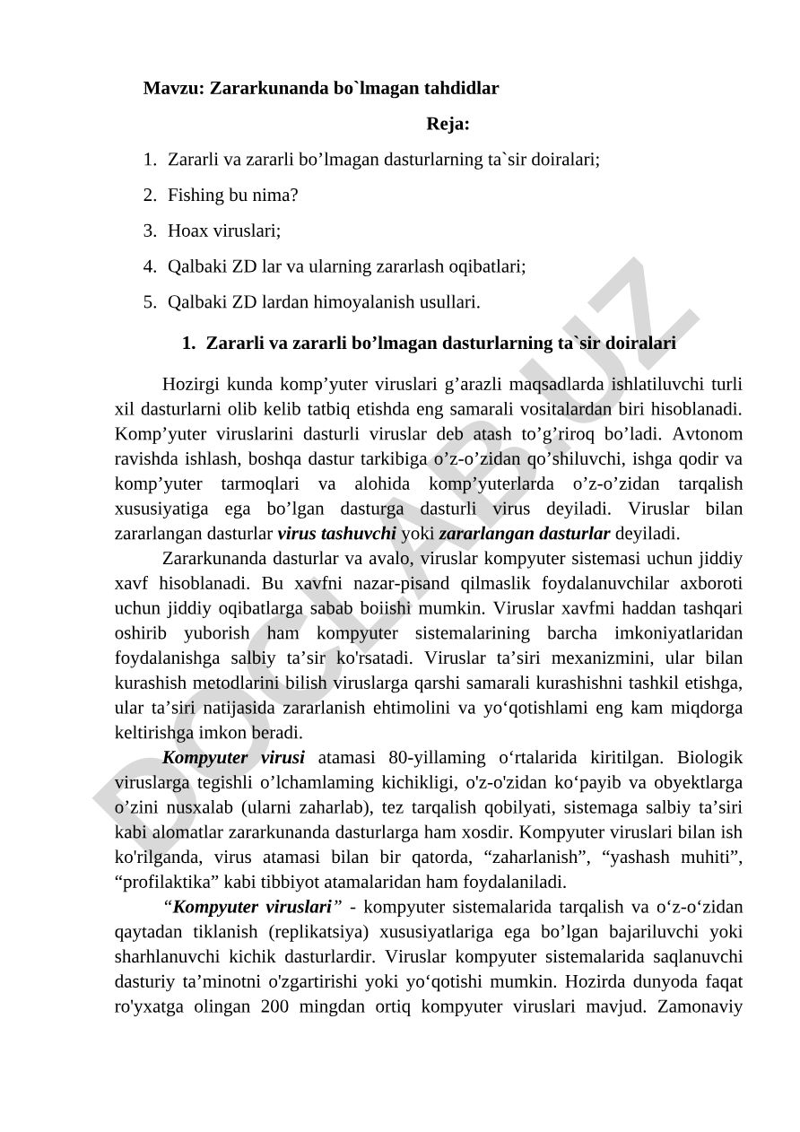 Zararkunanda bo`lmagan tahdidlar