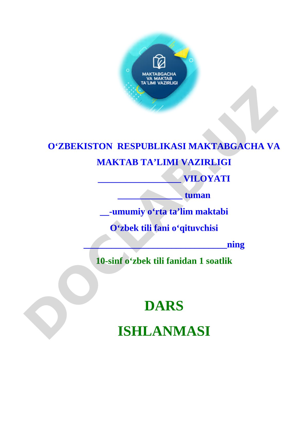 O‘zbek tili dars ishlanmasi
