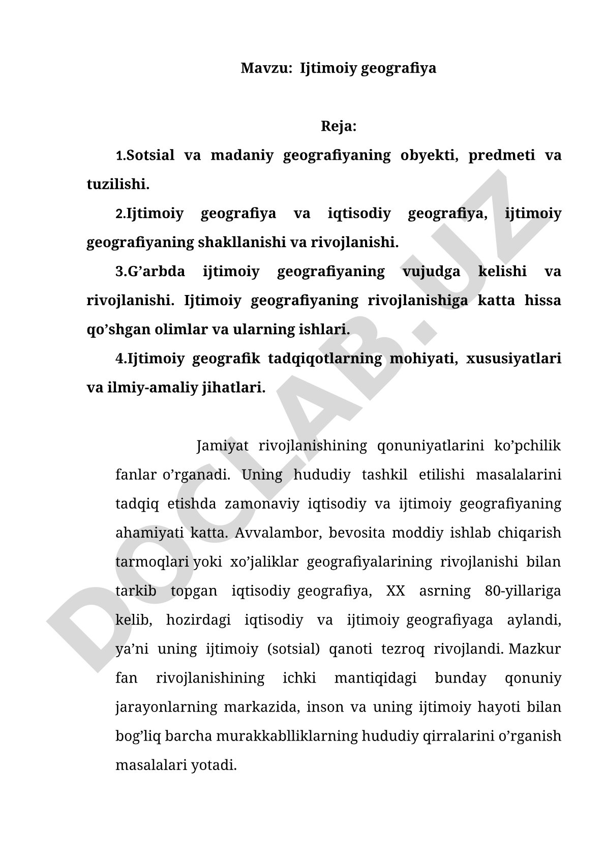 Ijtimoiy geografiya kurs ishi