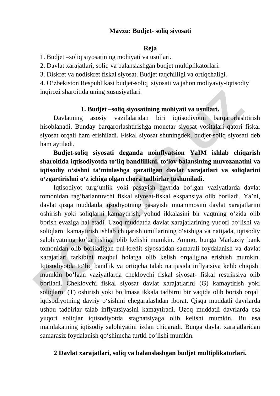 Budjet-soliq siyosati