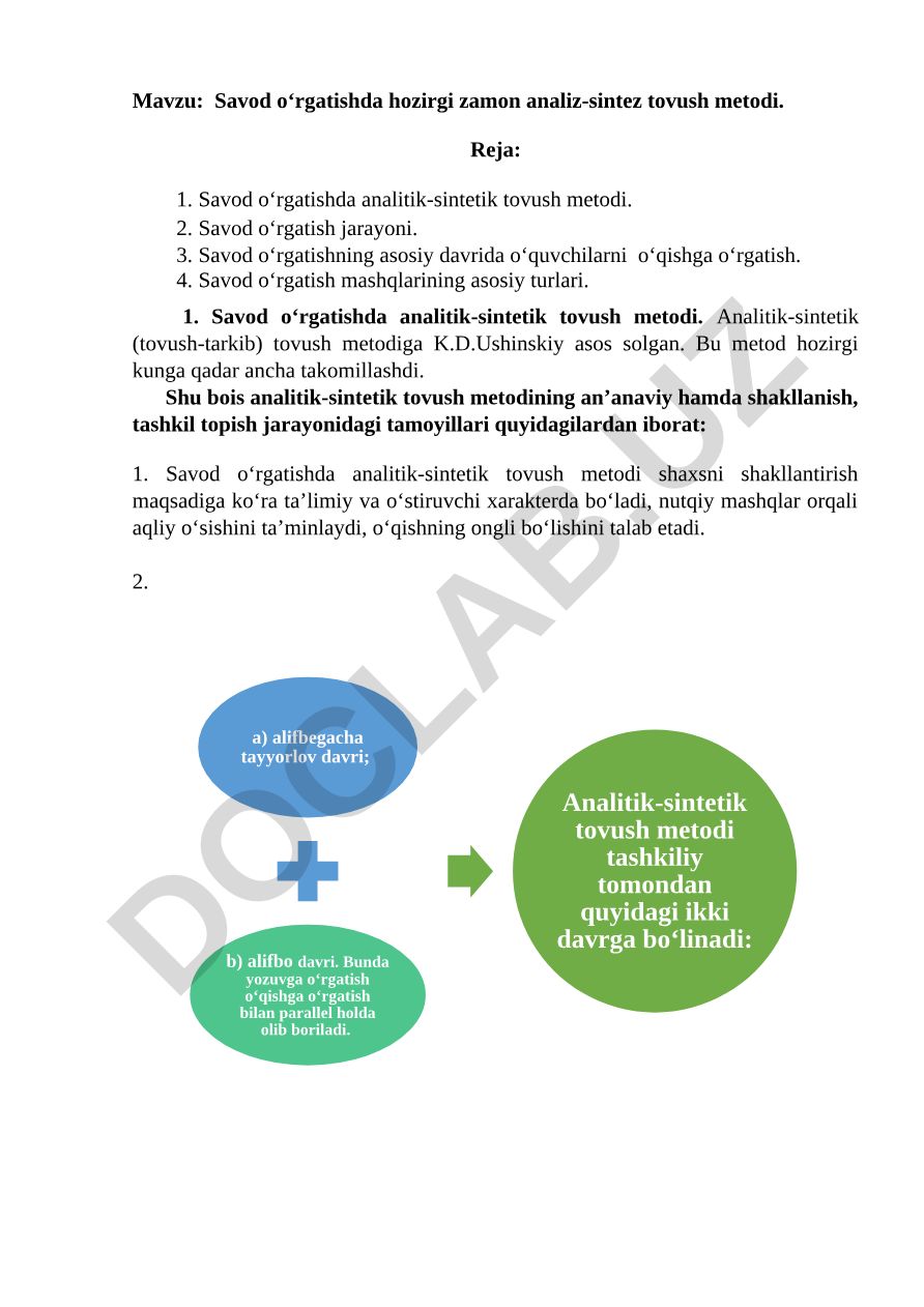 Savod o‘rgatishda hozirgi zamon analiz-sintez tovush metodi