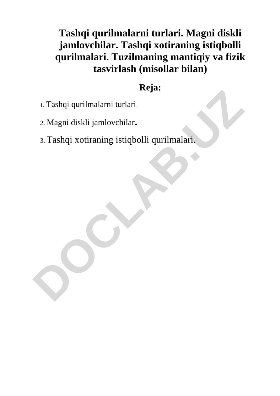 Tashqi qurilmalarni turlari va kompyuter tuzilishi